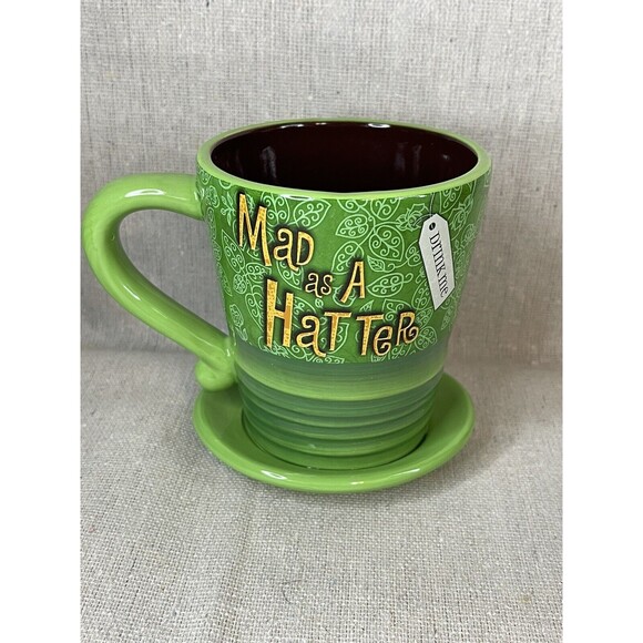 GREEN Disney Mad Hatter Mug Alice Wonderland Mad as a Hatter Tea Coffee Mug Cup - Picture 1 of 10